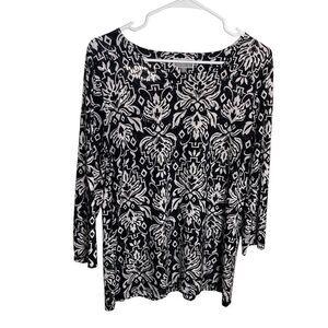 JM Collection Blouse Women's Medium Round Neck 3/4 Sleeve Textured Shirt Top